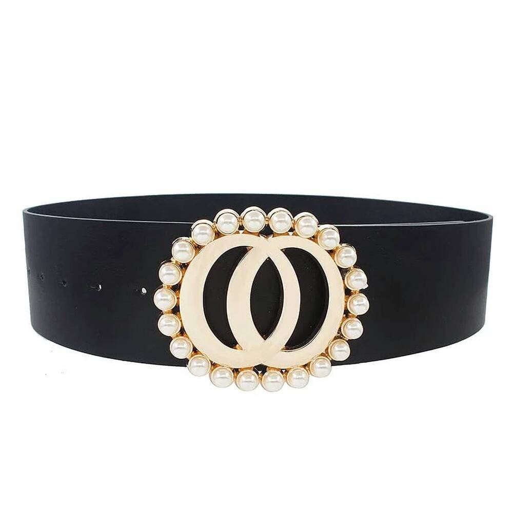 NEW JOIA women's double joined round pearl style belt bag in black